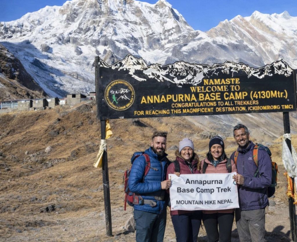 Annapurna Base Camp Trek trekkers at Annapurna Base Camp in Nepal