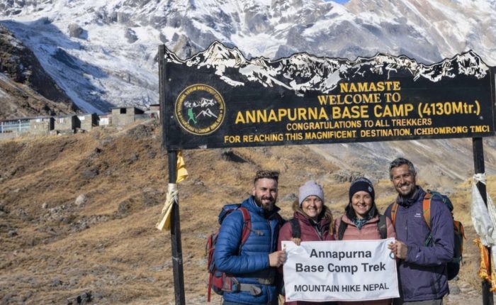 Annapurna Base Camp Trek trekkers at Annapurna Base Camp in Nepal