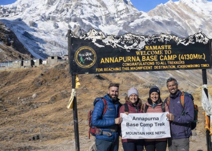 Annapurna Base Camp Trek trekkers at Annapurna Base Camp in Nepal