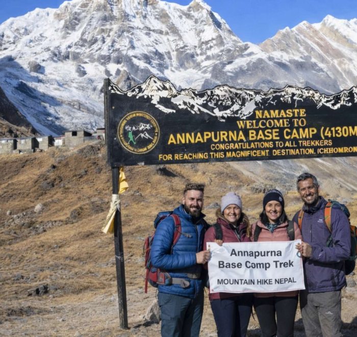 Annapurna Base Camp Trek trekkers at Annapurna Base Camp in Nepal