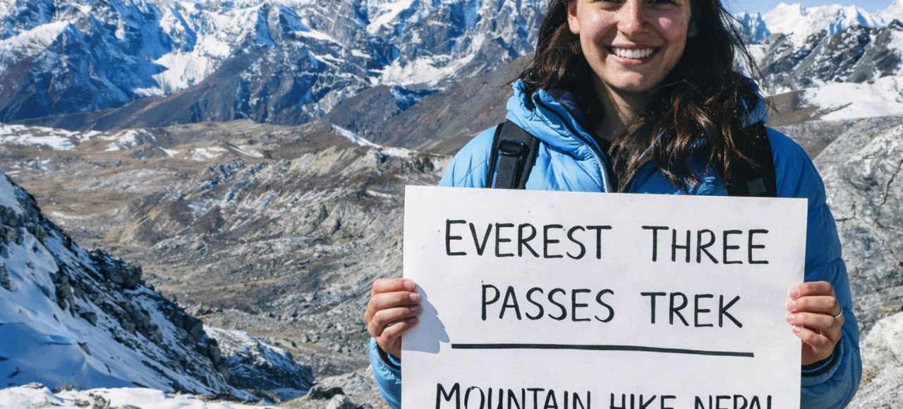 Trekker crossing Kongma La Pass on the Everest Three Passes Trek in Nepal