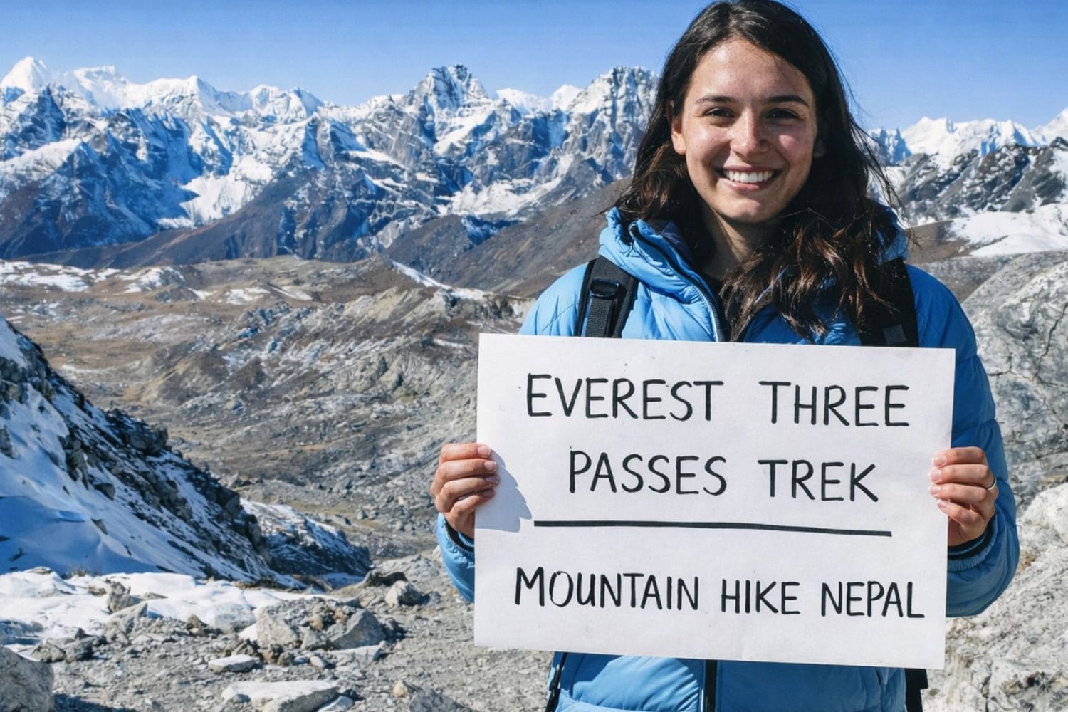 Trekker crossing Kongma La Pass on the Everest Three Passes Trek in Nepal