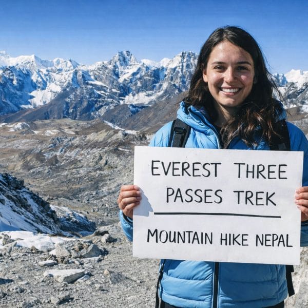 Trekker crossing Kongma La Pass on the Everest Three Passes Trek in Nepal