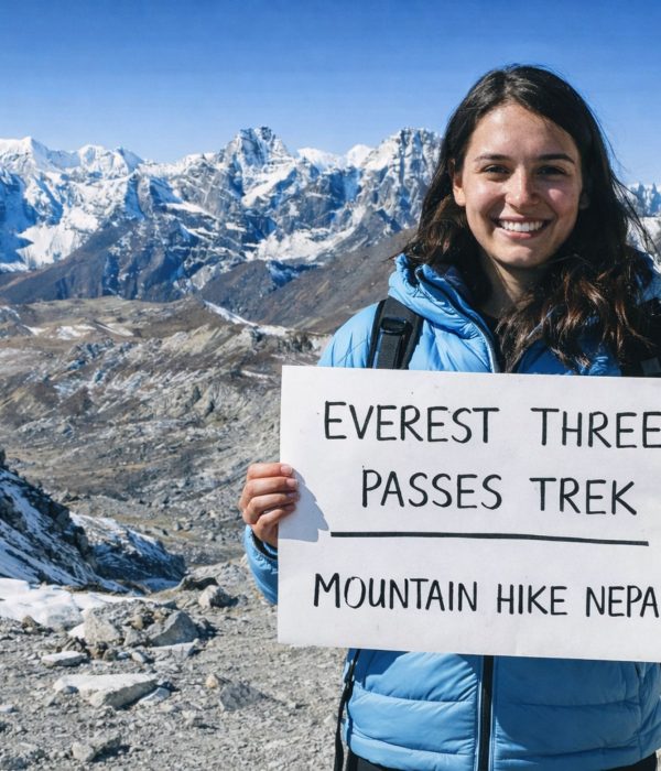 Trekker crossing Kongma La Pass on the Everest Three Passes Trek in Nepal