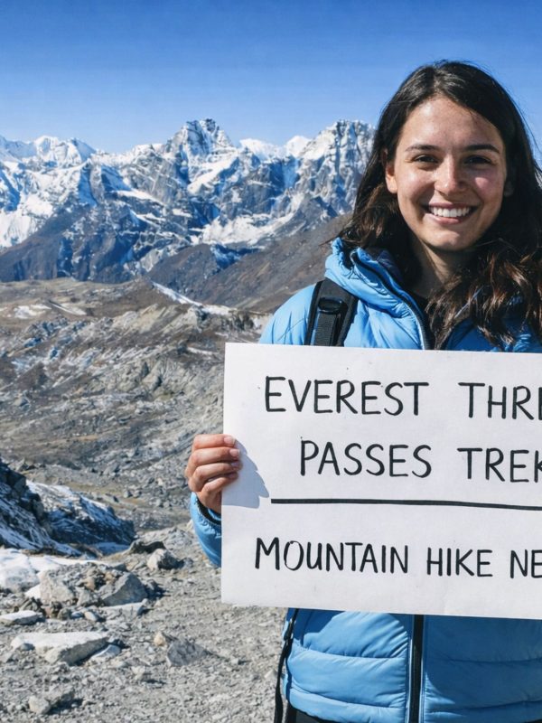 Trekker crossing Kongma La Pass on the Everest Three Passes Trek in Nepal