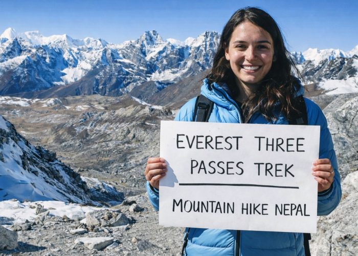 Trekker crossing Kongma La Pass on the Everest Three Passes Trek in Nepal
