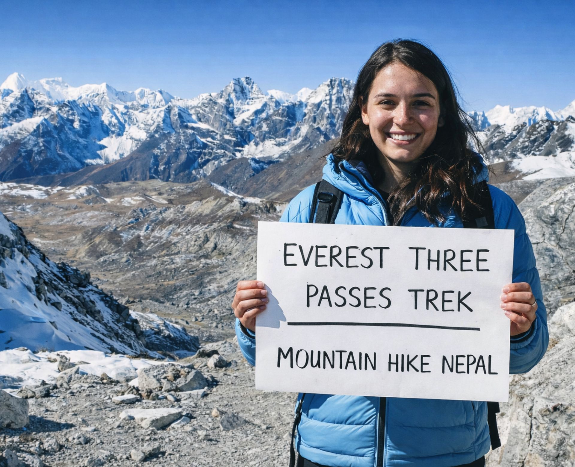 Trekker crossing Kongma La Pass on the Everest Three Passes Trek in Nepal