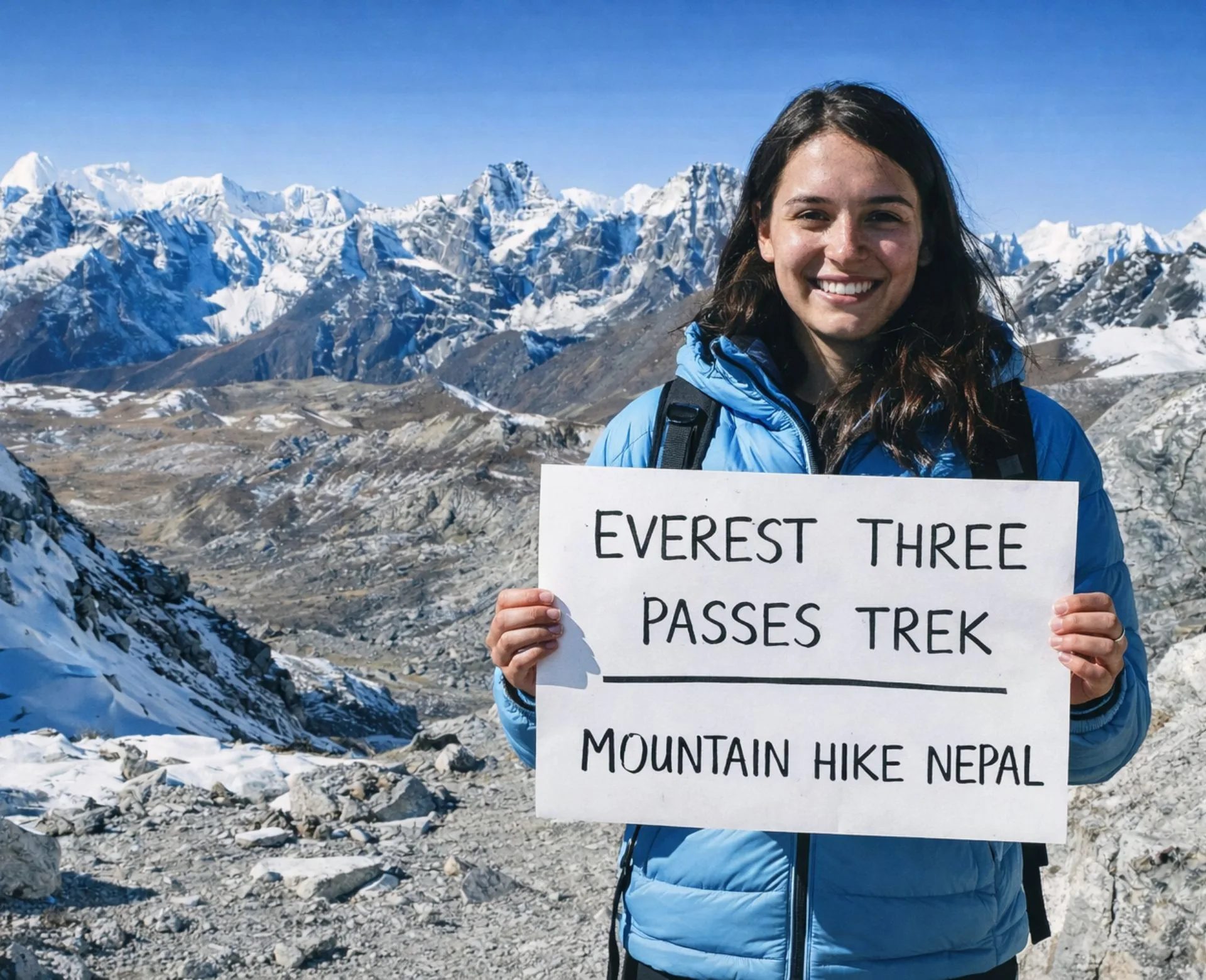 Trekker crossing Kongma La Pass on the Everest Three Passes Trek in Nepal