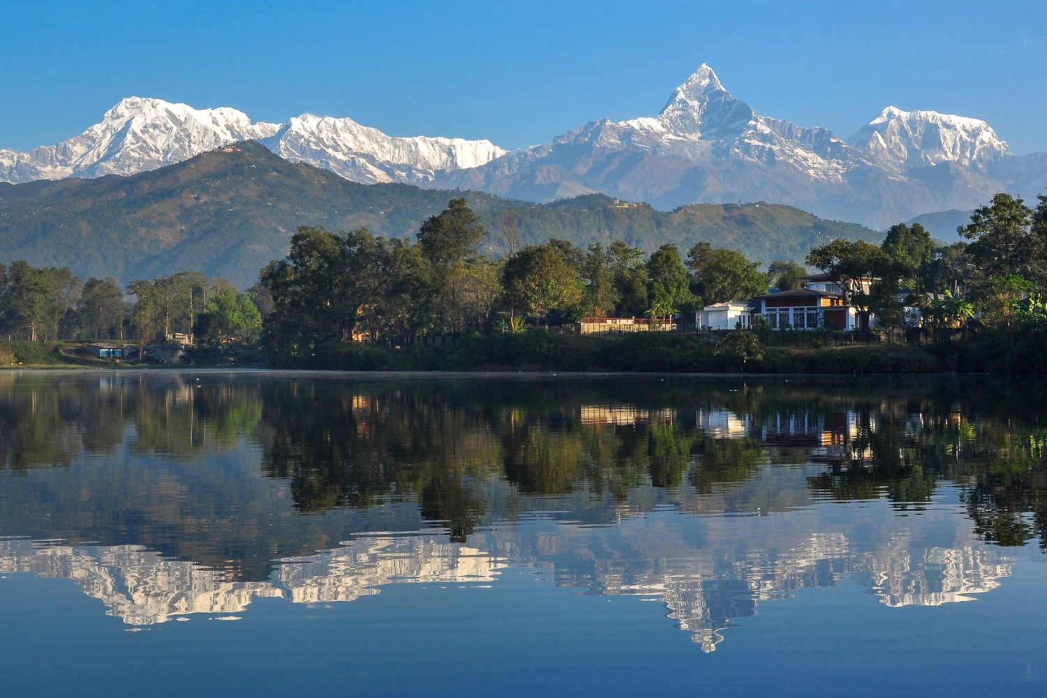 Annapurna mountain reflection in Pokhara during Kathmandu & Pokhara Luxury Private Tour