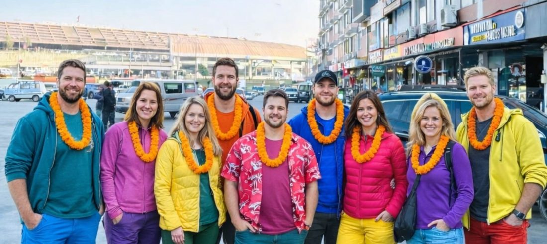 International tourists welcomed in Kathmandu before starting trekking journeys across Nepal