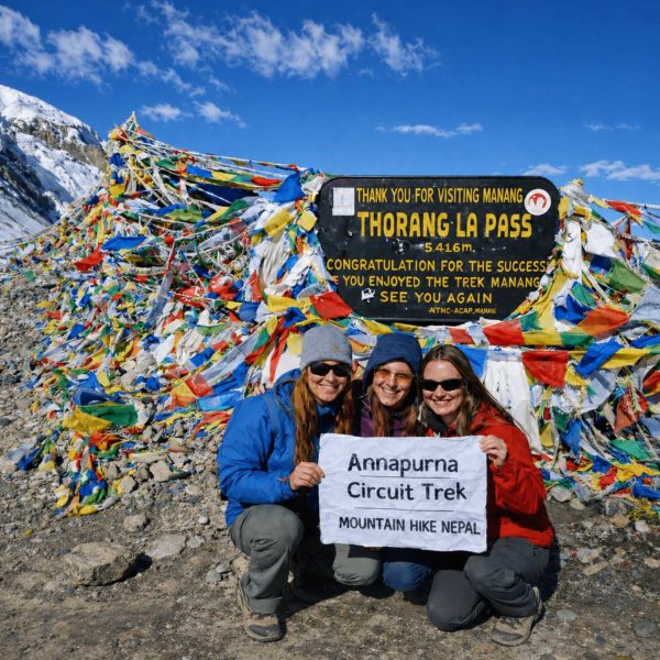 Trekkers at Thorong La Pass on the Annapurna Circuit Trek