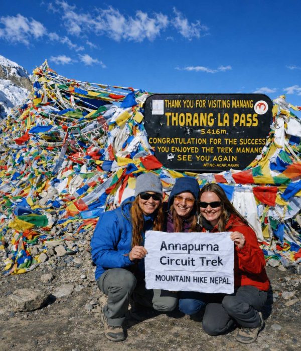 Trekkers at Thorong La Pass on the Annapurna Circuit Trek