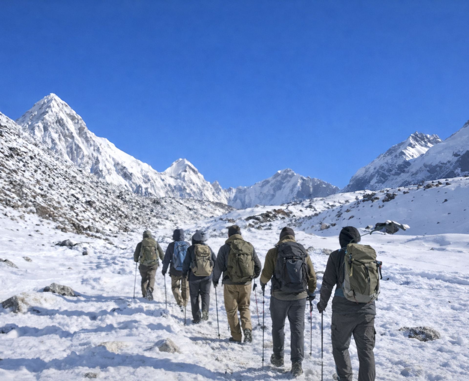 trekking in Nepal through the Himalayan mountains during winter