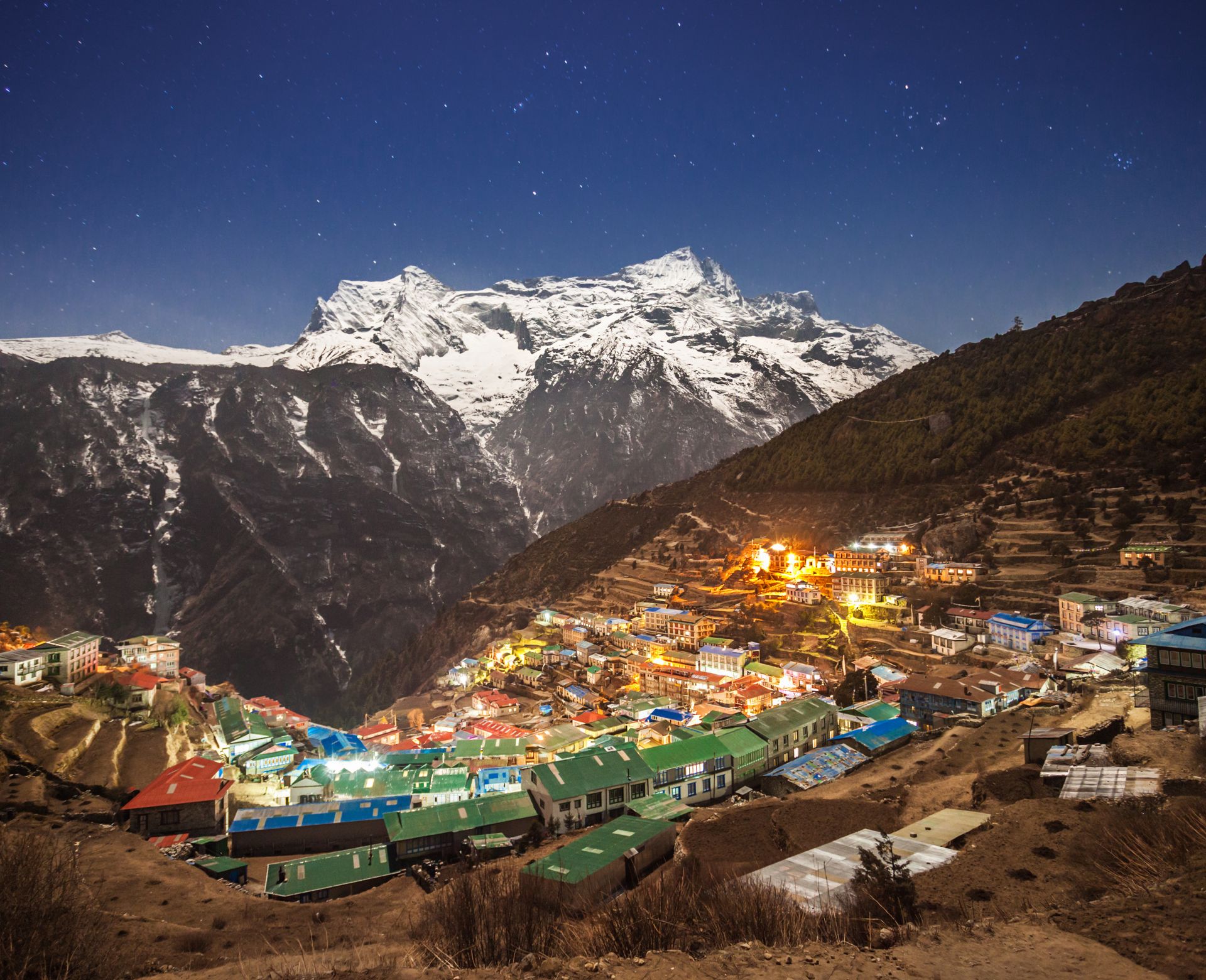 Namche Bazaar at night during the 5-Day Everest View Trek in the Everest region of Nepal