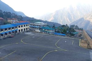 Lukla Airport and mountain village on the Everest View Trek in Nepal