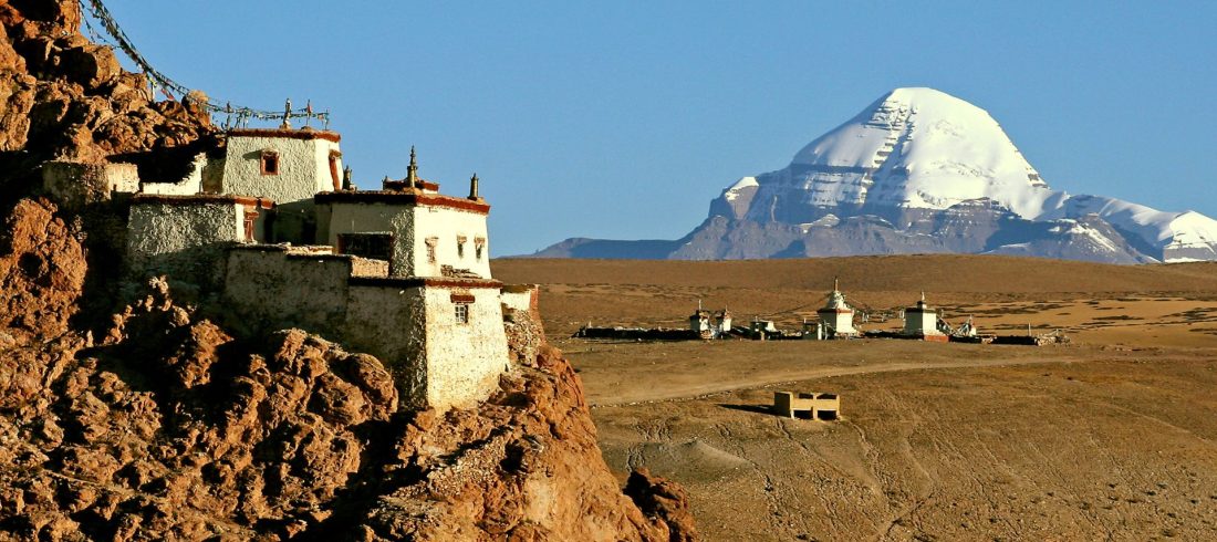 Mount Kailash and monastery during the Kailash Mansarovar Yatra pilgrimage in Tibet