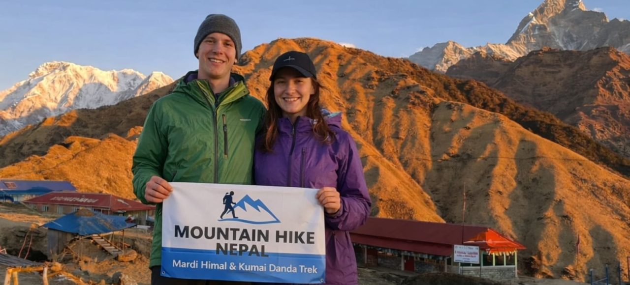 Mardi Himal Khumai Danda Trek with Mountain Hike Nepal banner at high camp