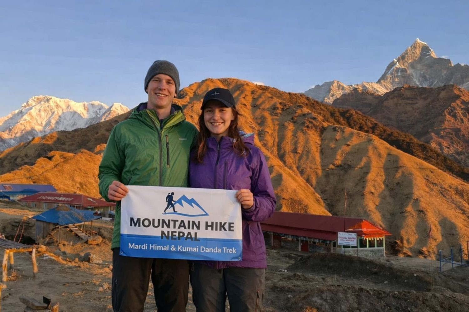 Mardi Himal Khumai Danda Trek with Mountain Hike Nepal banner at high camp