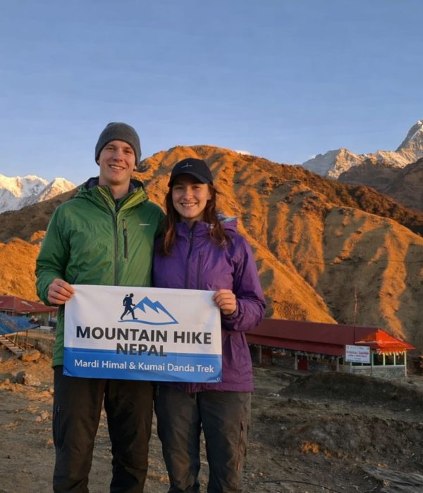 Mardi Himal Khumai Danda Trek with Mountain Hike Nepal banner at high camp
