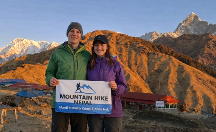 Mardi Himal Khumai Danda Trek with Mountain Hike Nepal banner at high camp