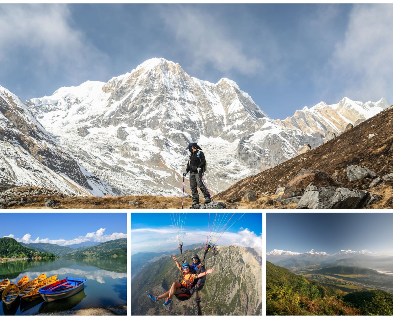 Things to do in Pokhara Nepal including Annapurna trekking views, Phewa Lake boating and paragliding adventure