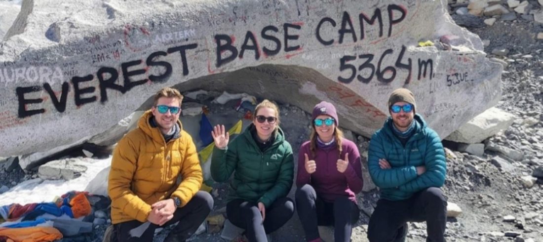 Trekkers at Everest Base Camp during Everest Base Camp trek cost in Nepal