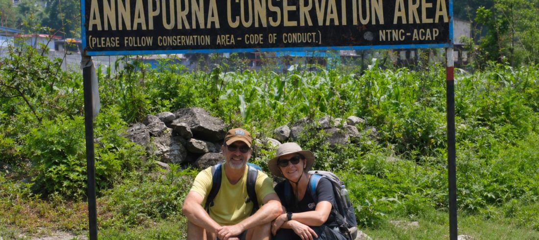 Trekkers at Annapurna Conservation Area checkpoint for Annapurna Base Camp permit verification in Nepal