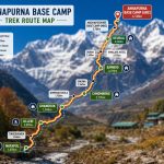 Annapurna Base Camp Trek map showing the trekking route from Nayapul to Annapurna Base Camp with key villages, overnight stops, and elevation points.