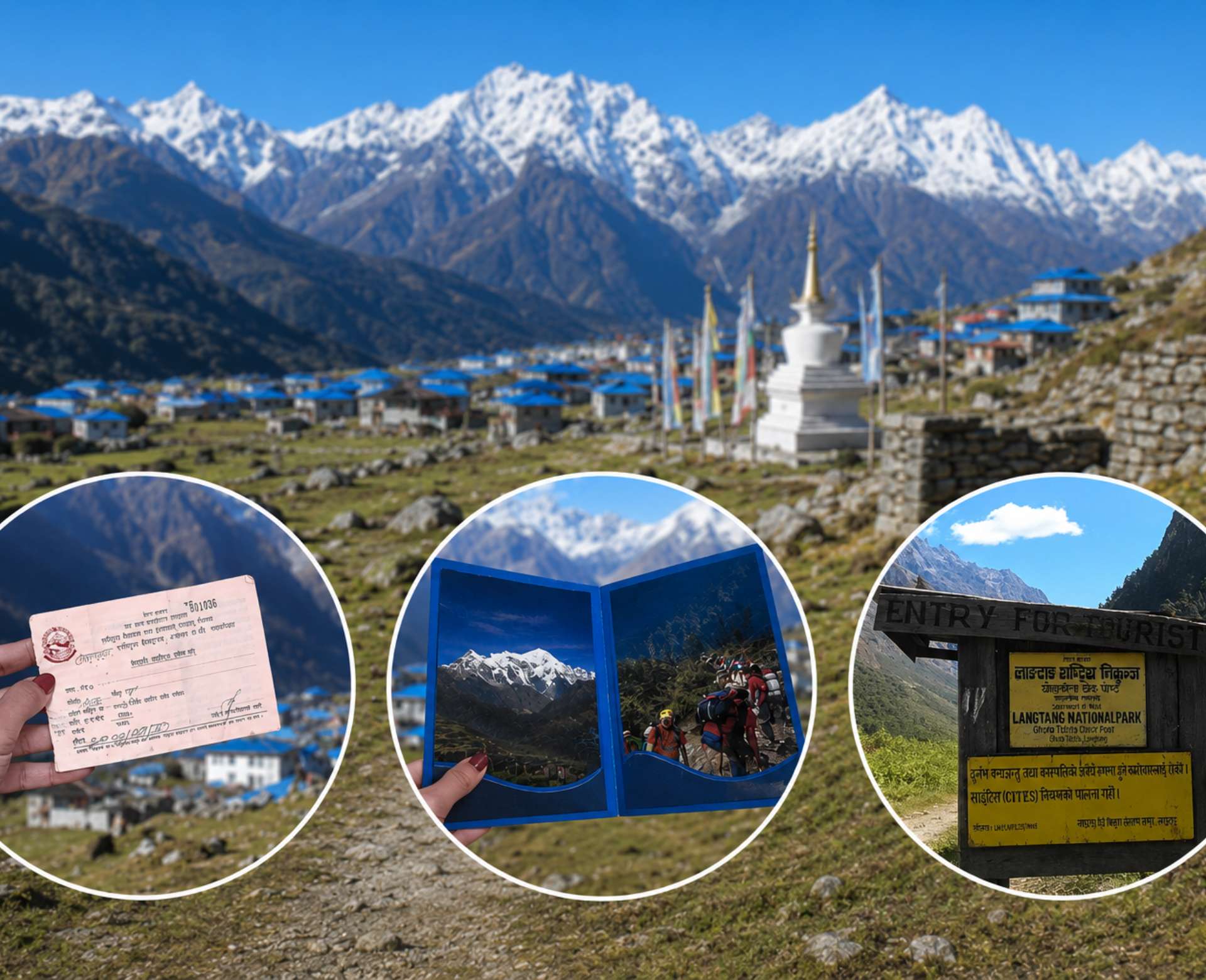 Langtang Valley Trek permits including TIMS card and Langtang National Park checkpoint in Nepal