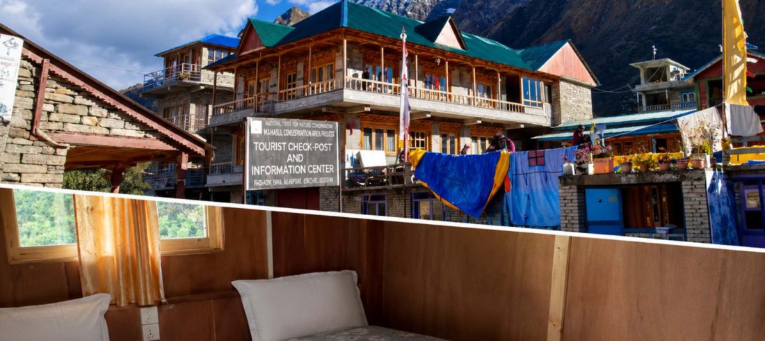 Manaslu Circuit accommodation with mountain lodge and twin bedroom in the Nepal Himalayas
