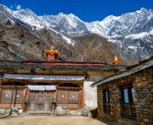 Mu Gompa Monastery on the Manaslu Tsum Valley Trek Mu Gompa monastery during the Manaslu Tsum Valley Trek in the Himalayas of Nepal