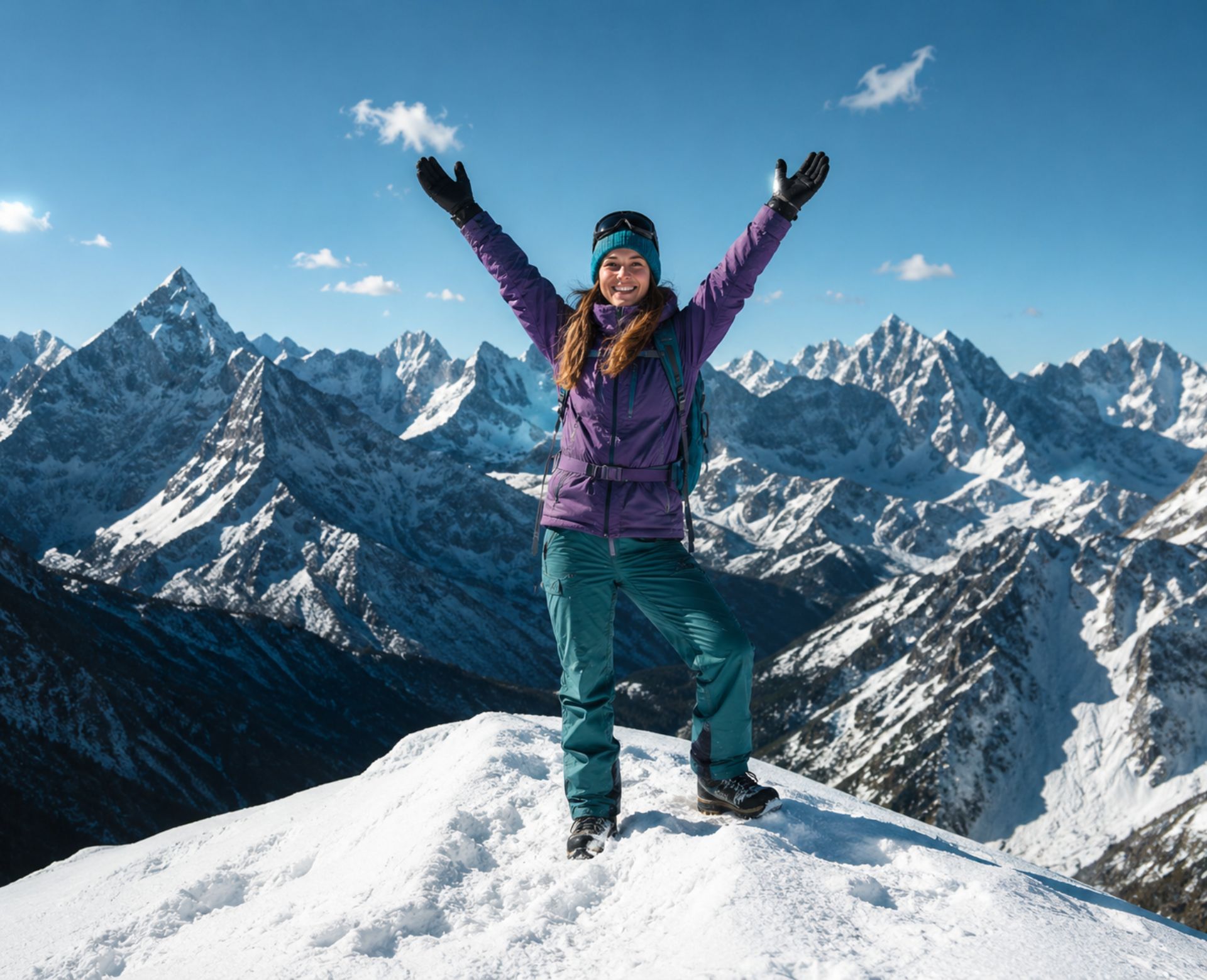 Climber standing on a snowy Himalayan summit during Lobuche Peak Climbing Cost expedition in Nepal