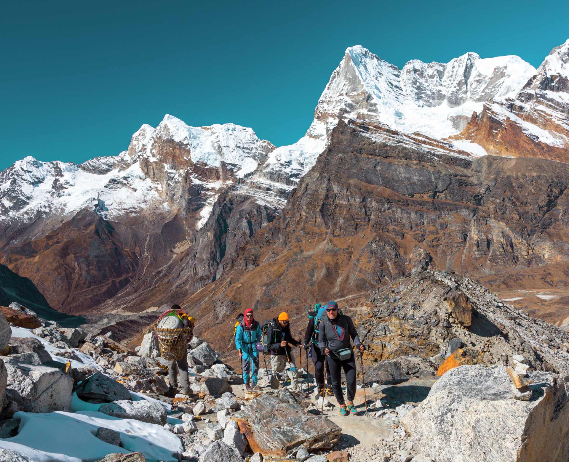 International trekkers hiking in the Nepal Himalayas, reflecting growing Nepal tourist arrivals and increasing demand for trekking adventures.