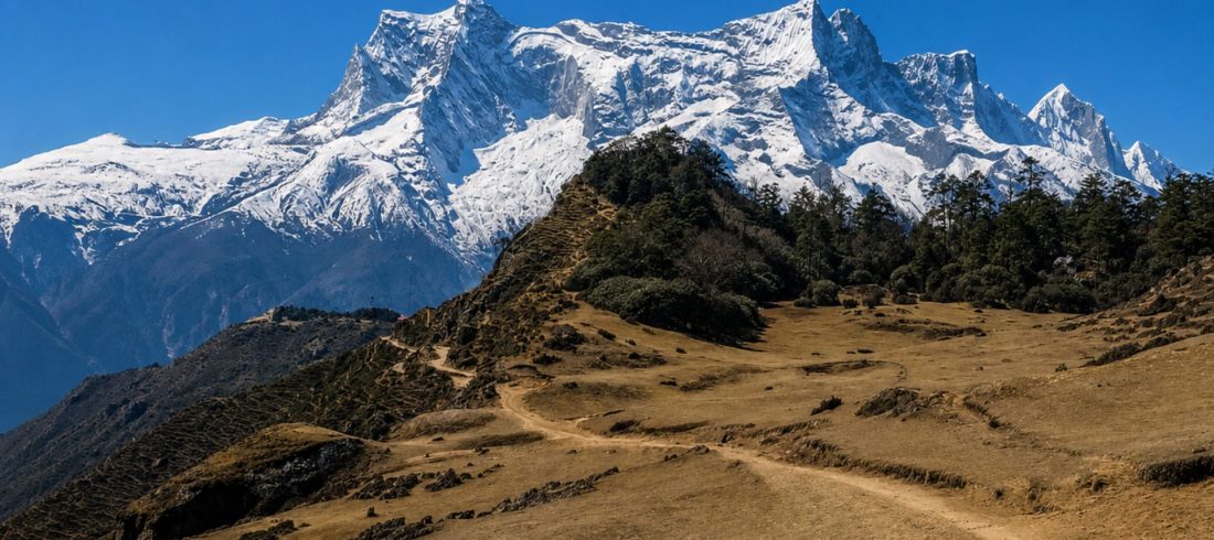Best Treks in Nepal featuring a scenic Himalayan trekking trail with clear snow-covered mountains and beautiful alpine landscapes.