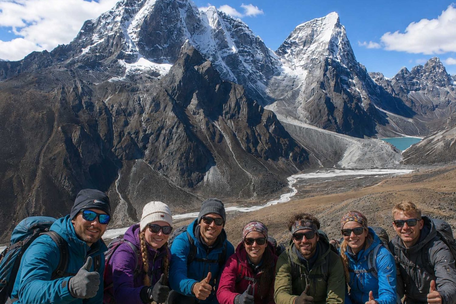 Trekkers enjoying the panoramic mountain views during the Nangkartshang Peak Trek in Nepal's Everest region.
