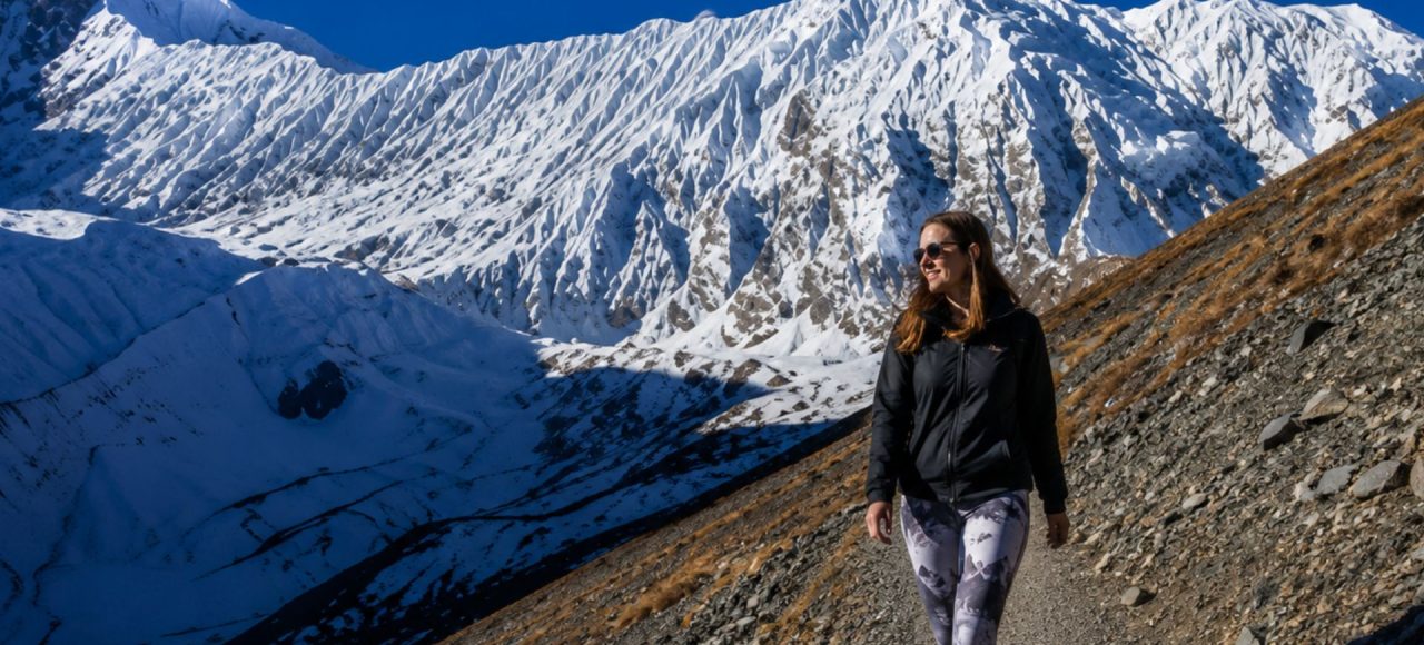 Woman hiking on the Annapurna Circuit Tilicho Trek