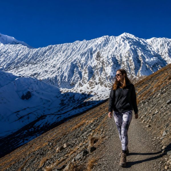 Woman hiking on the Annapurna Circuit Tilicho Trek