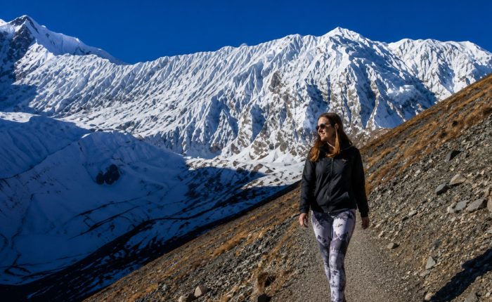 Woman hiking on the Annapurna Circuit Tilicho Trek