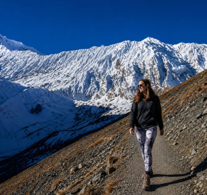 Woman hiking on the Annapurna Circuit Tilicho Trek