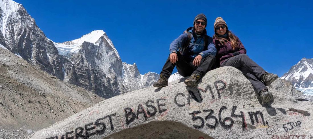 Everest region treks autumn — Himalayan peaks under clear blue sky