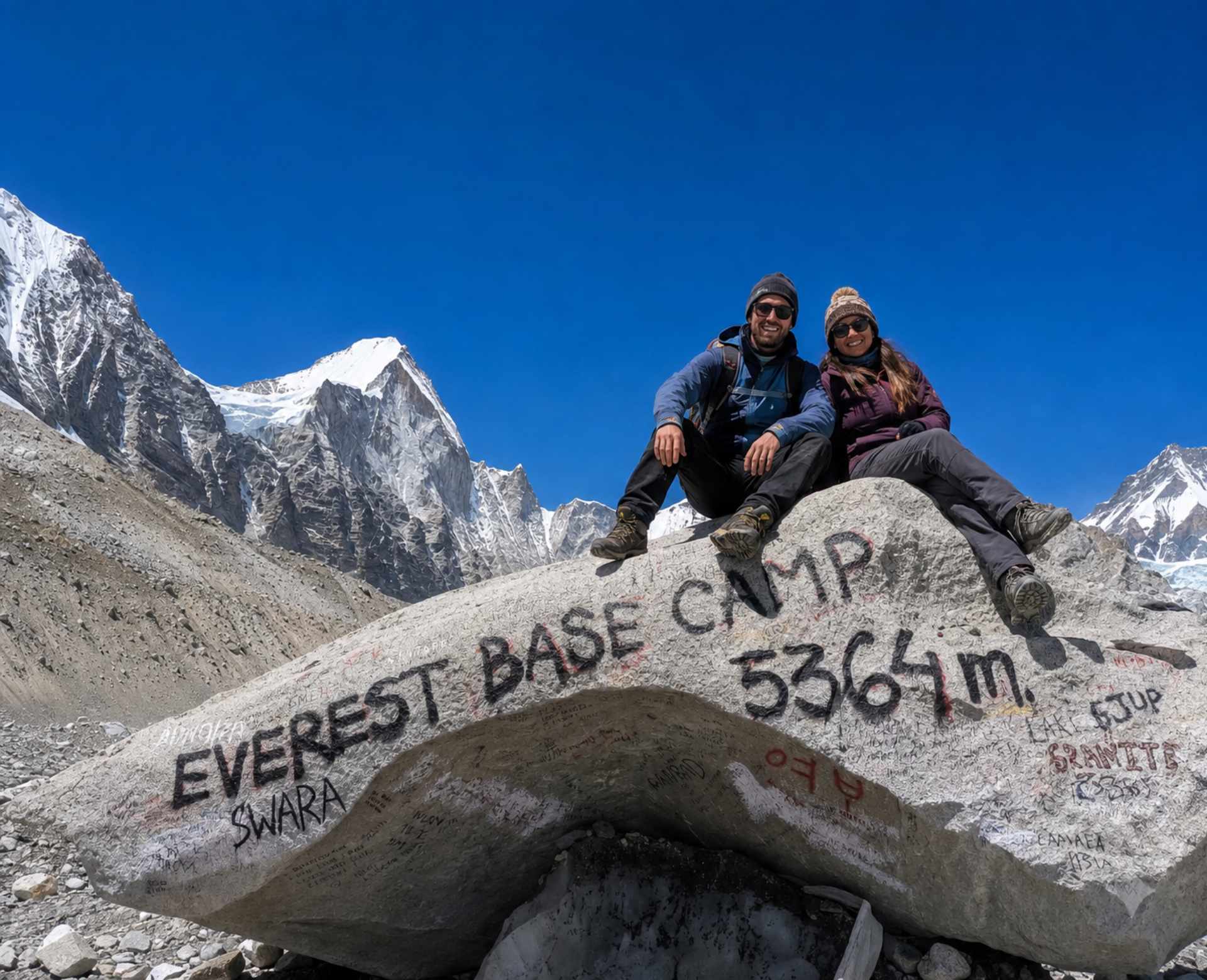 Everest region treks autumn — Himalayan peaks under clear blue sky