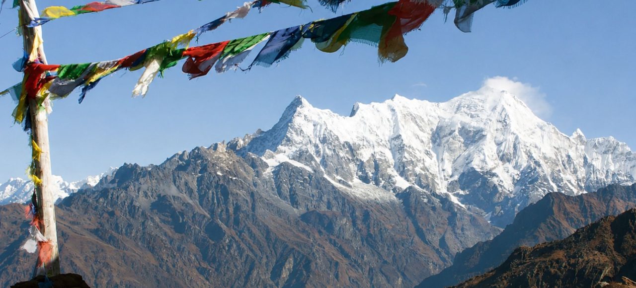 Mountain view from the Tamang Heritage Trail with prayer flags