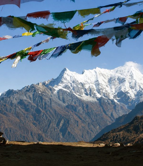Mountain view from the Tamang Heritage Trail with prayer flags
