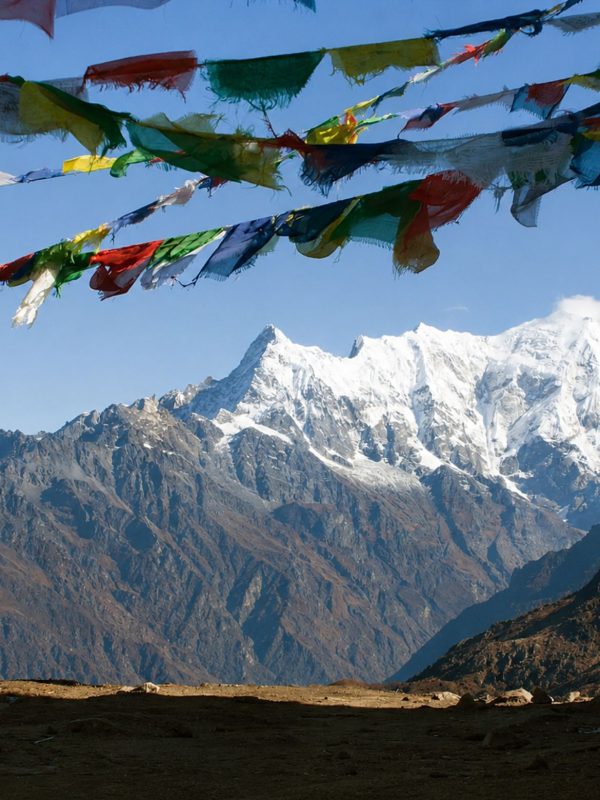 Mountain view from the Tamang Heritage Trail with prayer flags