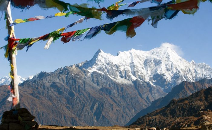 Mountain view from the Tamang Heritage Trail with prayer flags