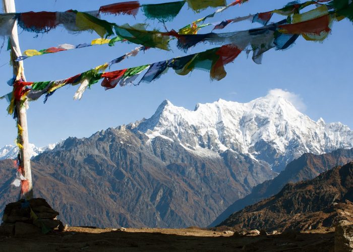 Mountain view from the Tamang Heritage Trail with prayer flags