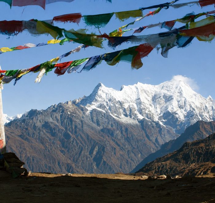 Mountain view from the Tamang Heritage Trail with prayer flags