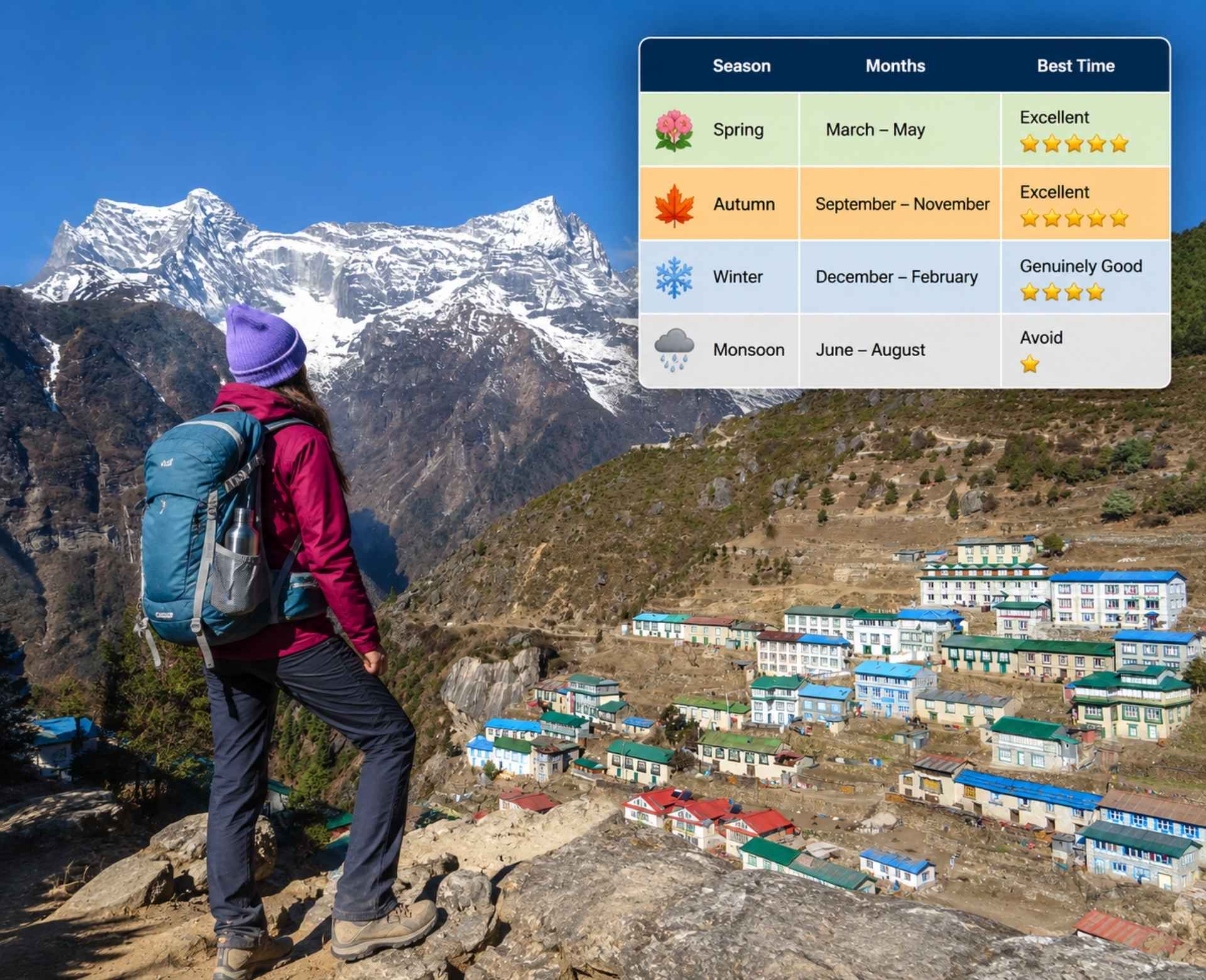 Best Time for Everest View Trek with seasonal weather guide and mountain views