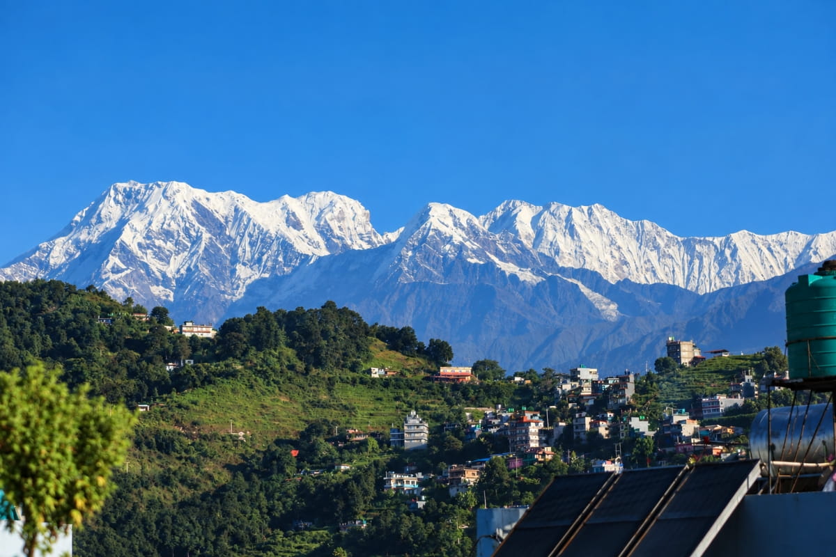 Ghandruk village in the Annapurna region of Nepal with Annapurna South in the background