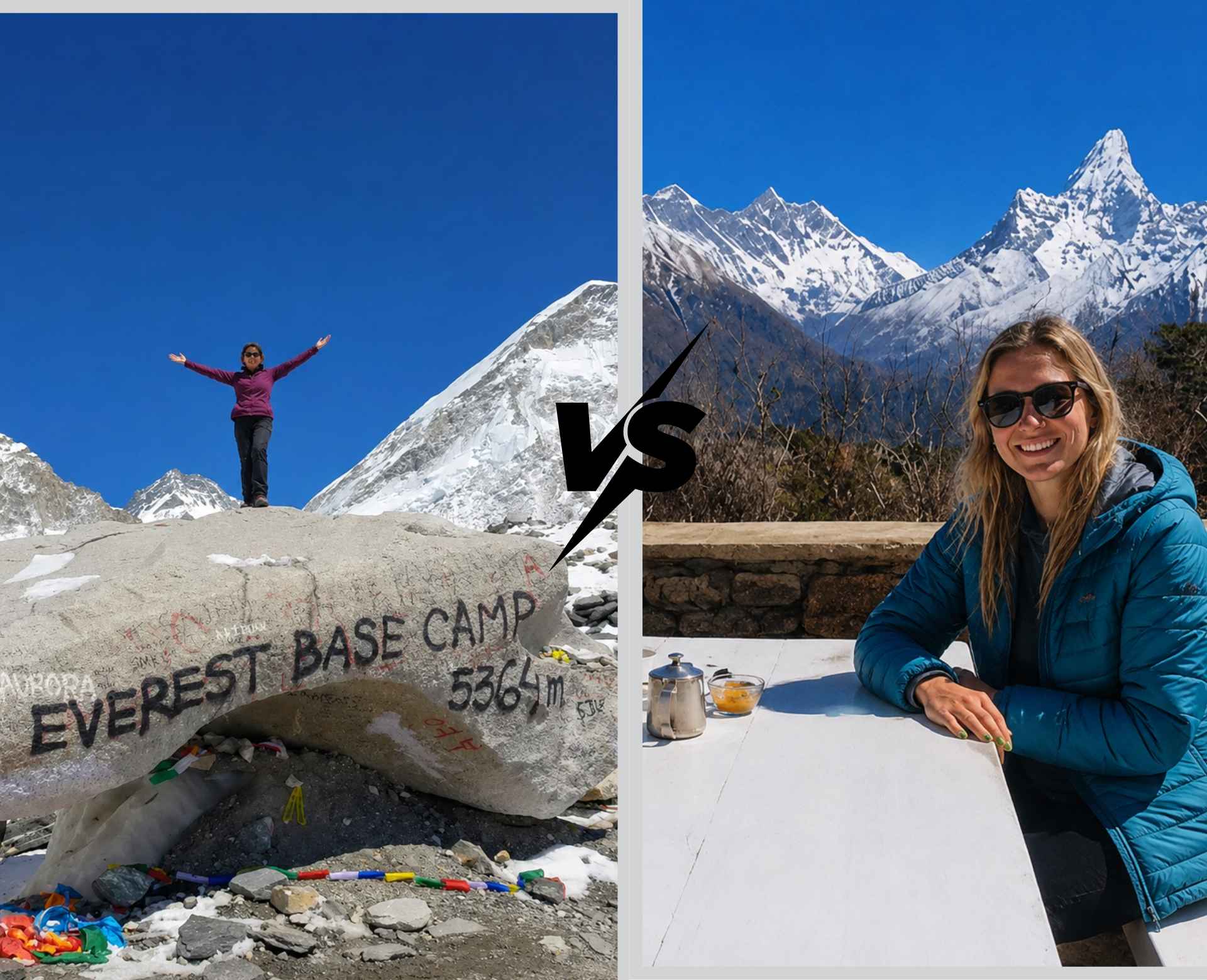 Everest View Trek vs EBC comparison with a trekker enjoying Himalayan mountain views